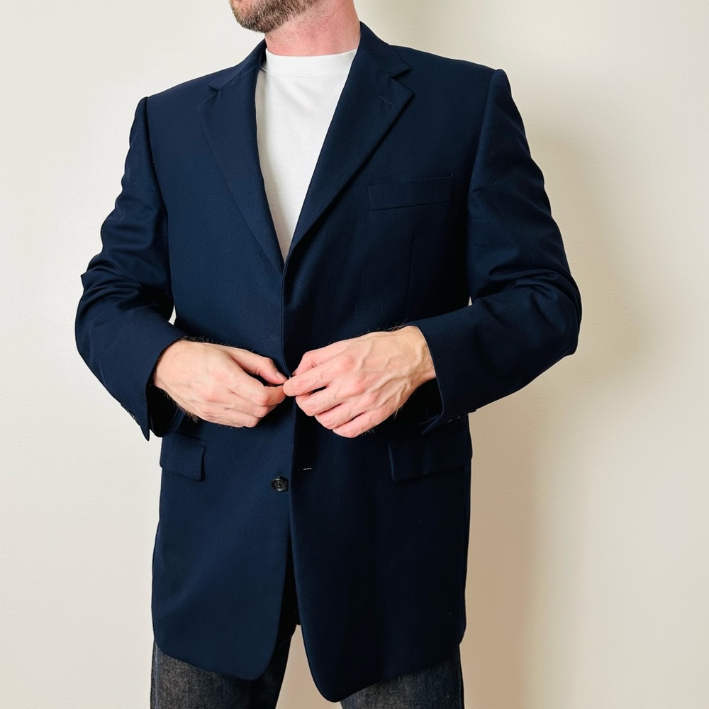 Burberry London navy blue 100% wool blazer jacket